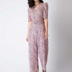 Women Pink & Black Printed Jumpsuit With Belt