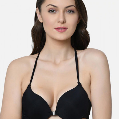 Black Lightly Padded Underwired Styled Back Push Up Bra