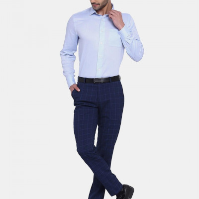 Men Blue India Slim Fit Cotton Formal Shirt