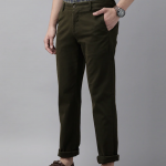 Men Green Solid Slim Fit Trousers