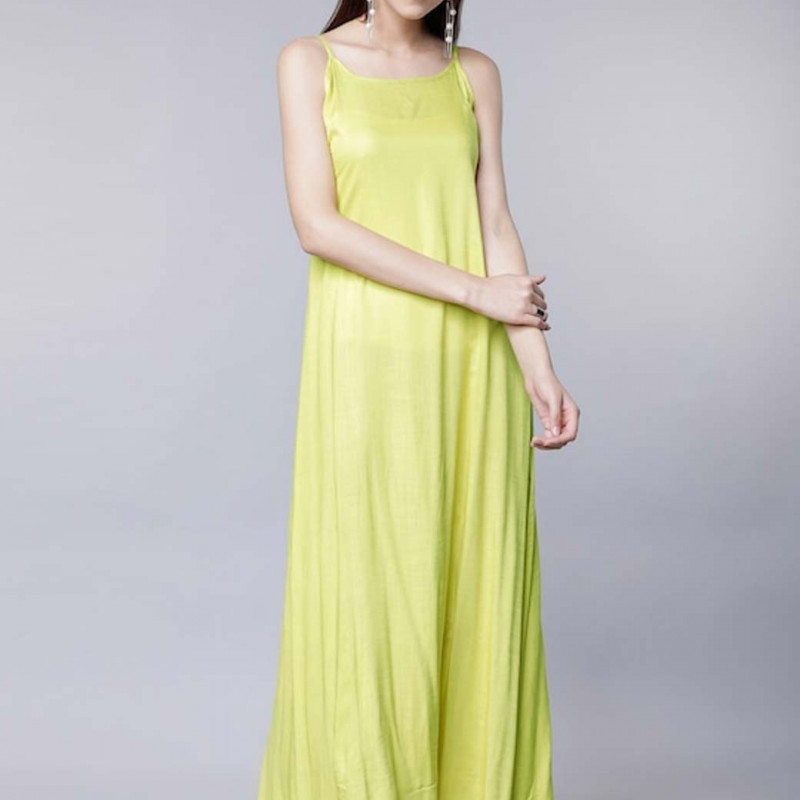 Women Green Solid Layered Maxi Dress with Front Open Jacket