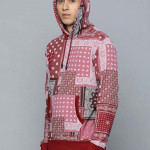 "Men Red & Pink Bohemian Printed Pure Cotton Hooded Sweatshirt "